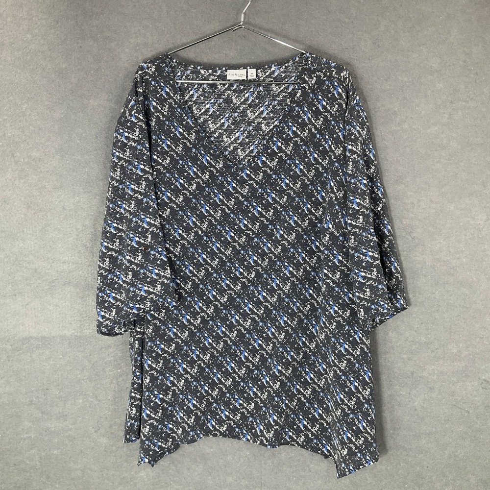 Kim Rogers Top V-Neck 3/4 Sleeve Abstract Print Sz 3X Lightweight Relaxed Fit